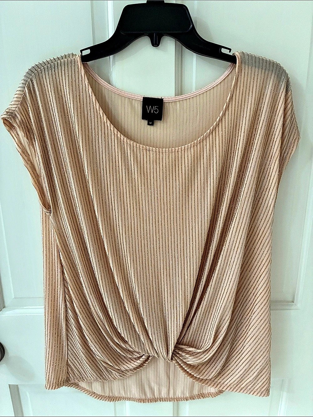 W5 Metallic Striped Twist Front Top in light coral Like New
